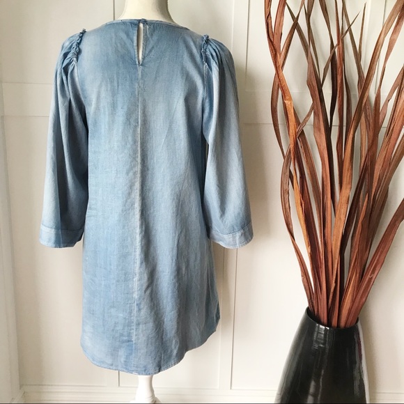 Light Denim Bell Sleeve Dress, 100% Cotton - Picture 4 of 7